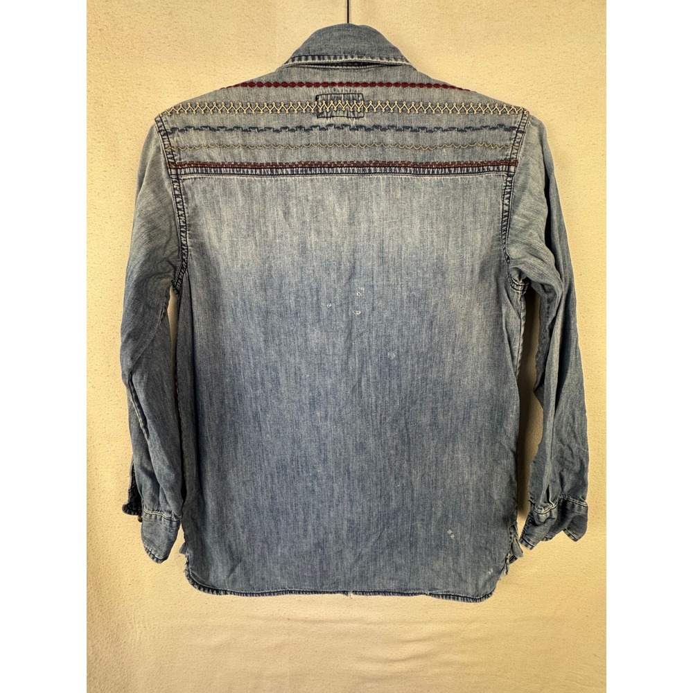 Current Elliott Denim Shirt Womens Blue Lt Wash Button Down Western Distressed - Picture 11 of 12